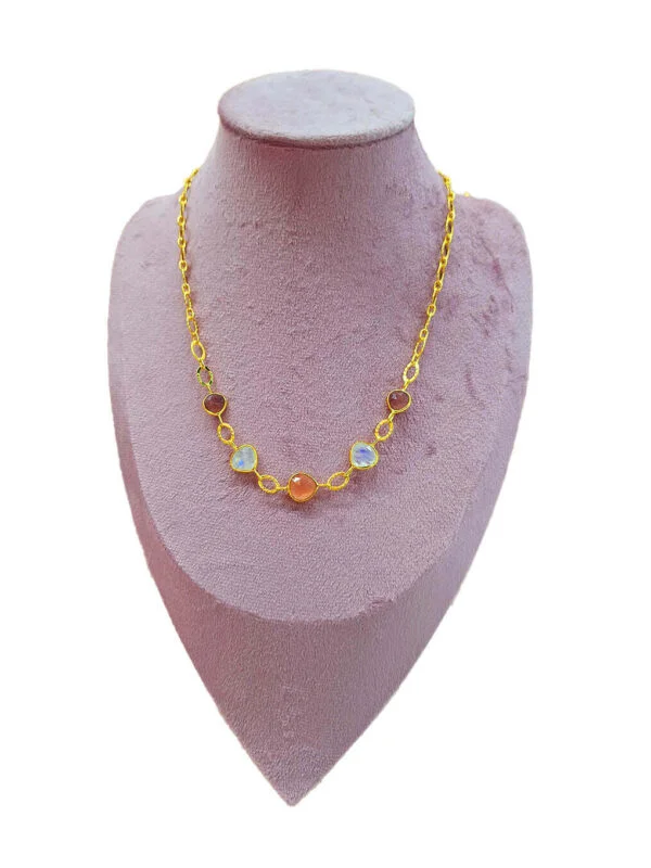 Collier Strawberry Quartz Rainbow Orange Jade